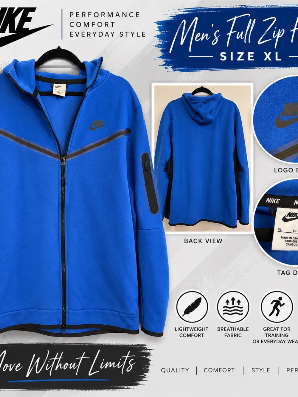 Nike Men's Full-Zip Performance Jacket - Royal Blue with Black Trim